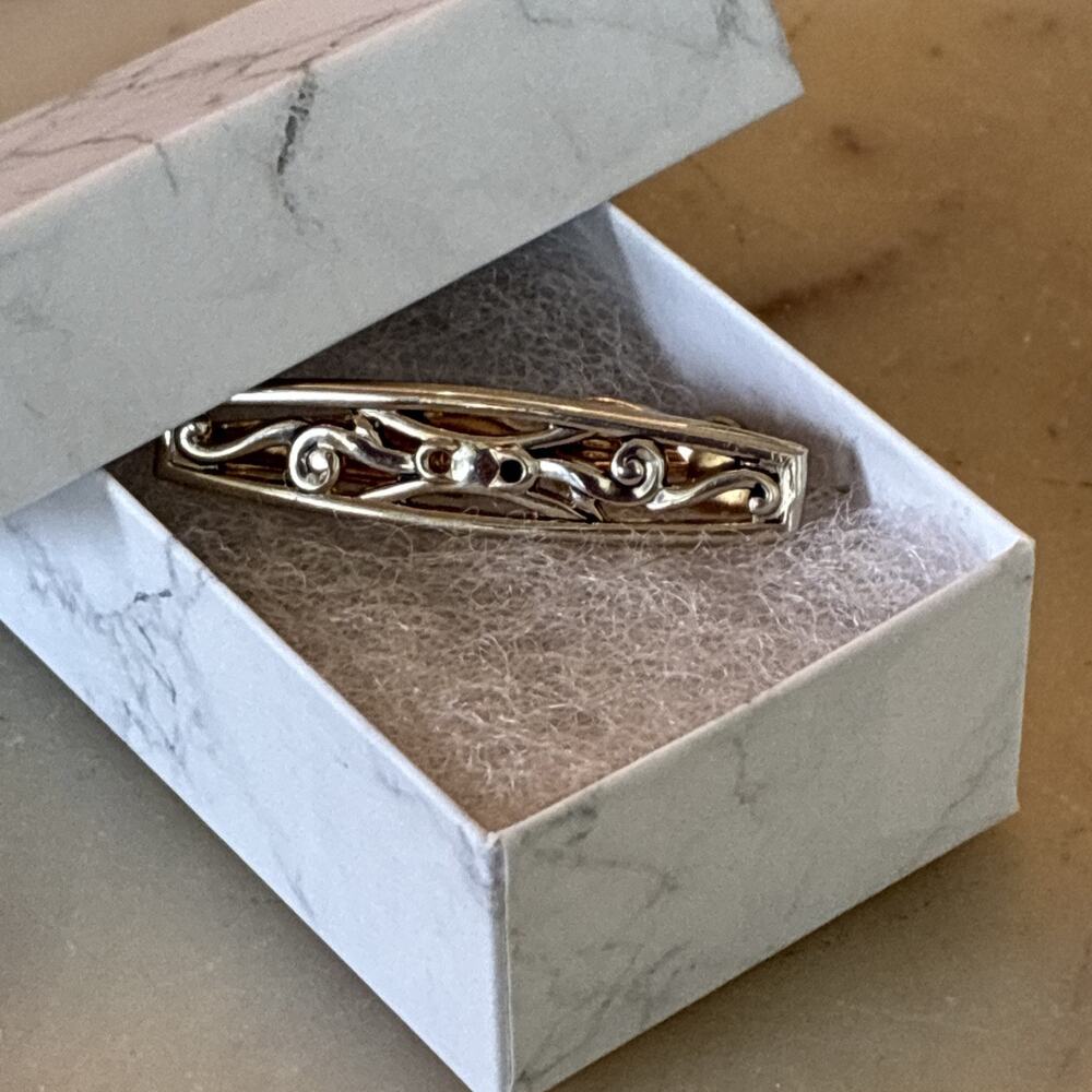 Swank Vintage Victorian Style Rolled Gold Plate Bar Pin Etched Design Scrollwork
